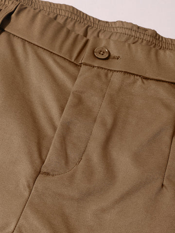 Men's Brown Relaxed Fit Solid Casual Trousers