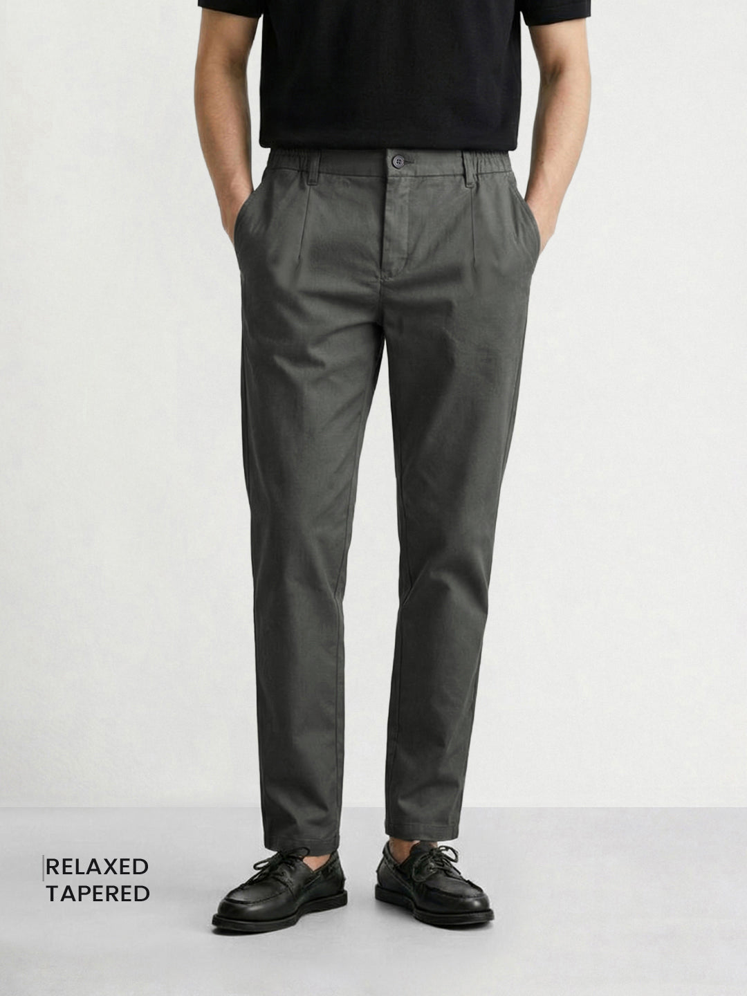 Men's Grey Relaxed Fit Solid Casual Trousers