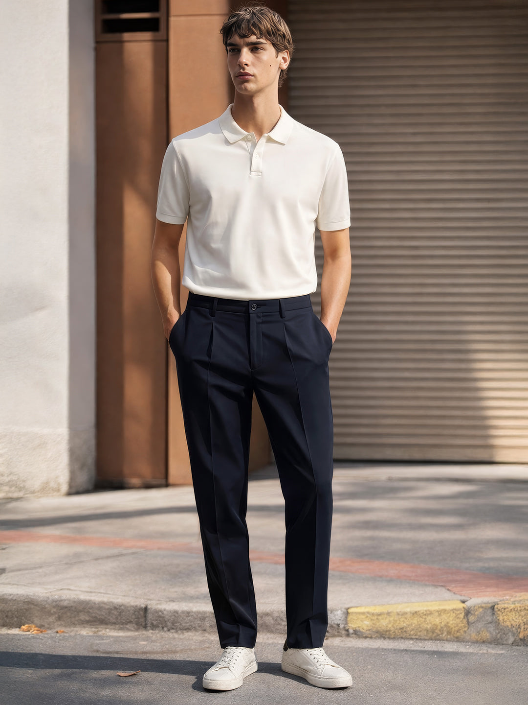 Men's Blue Relaxed Fit Solid Casual Trousers