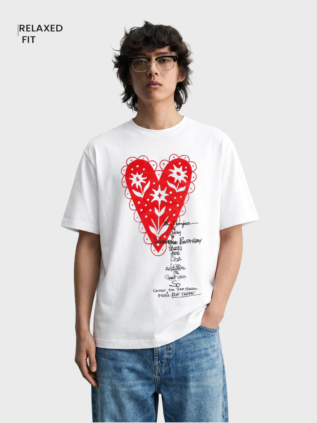 Men's White Relaxed Fit Graphic Printed Casual T-Shirt