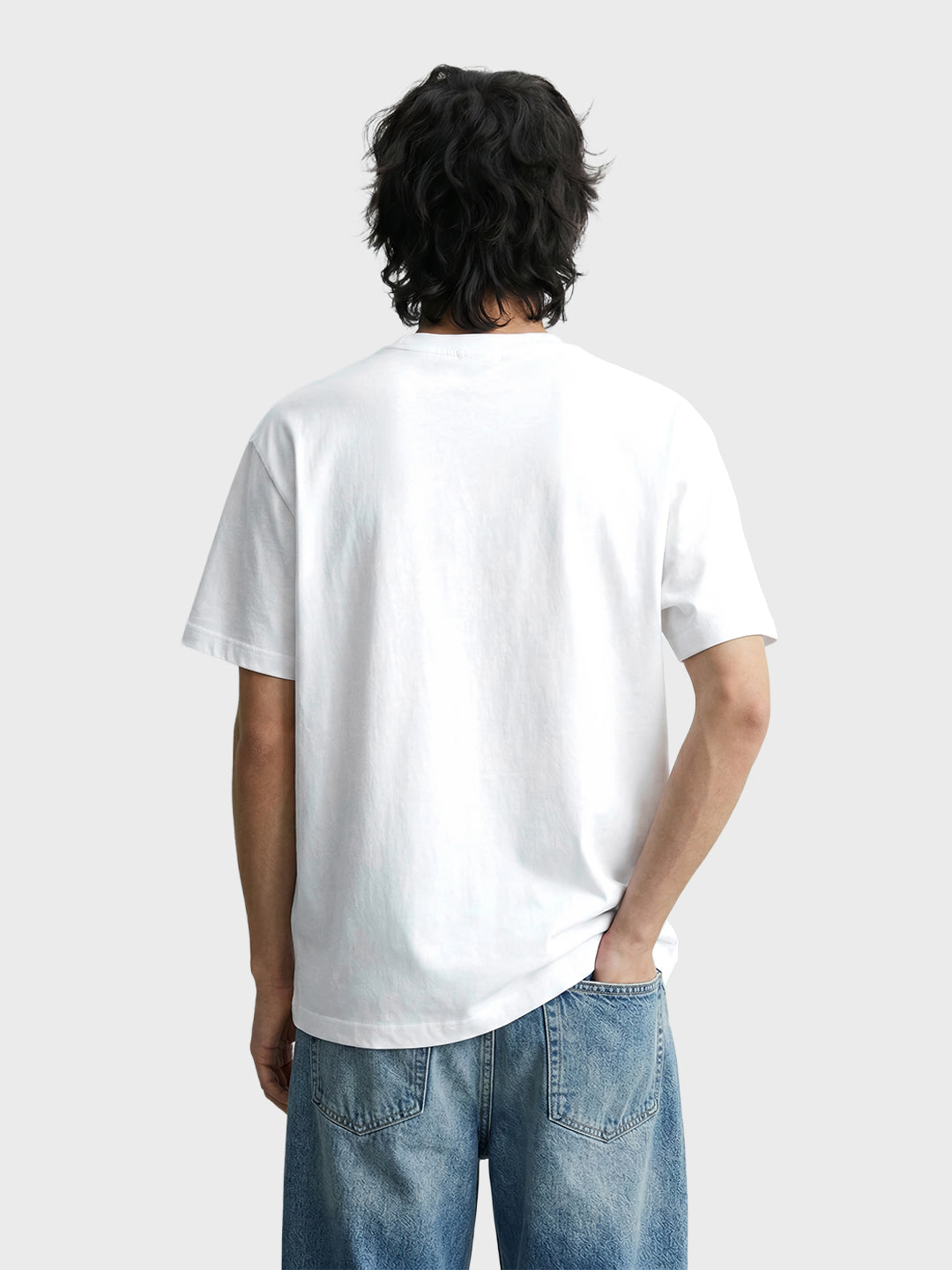 Men's White Relaxed Fit Graphic Printed Casual T-Shirt