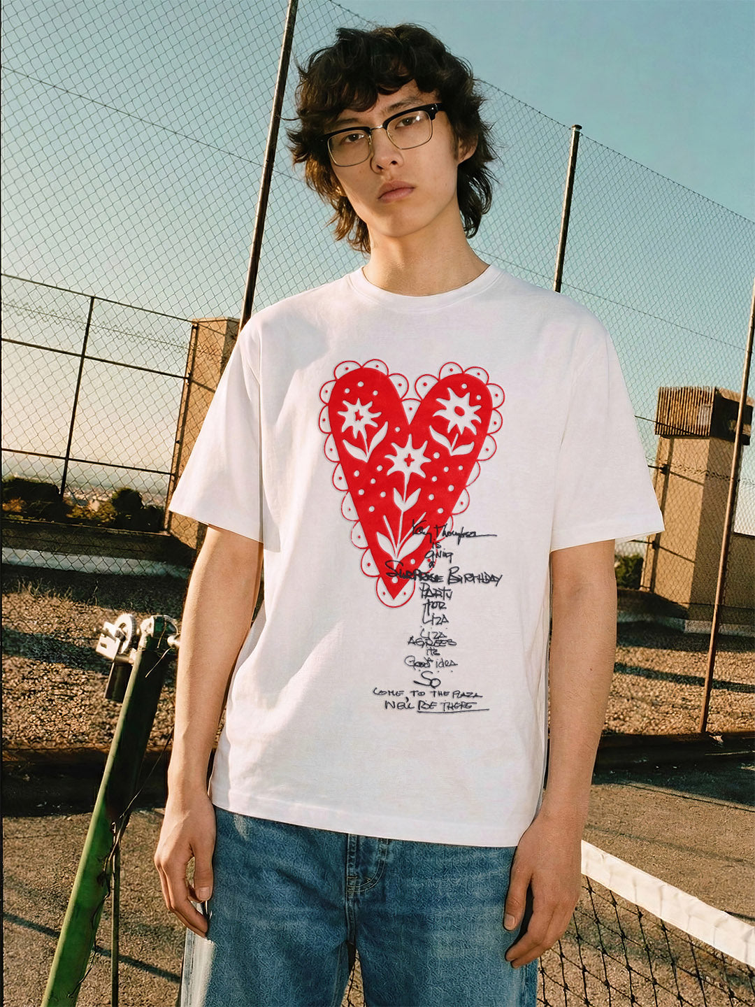 Men's White Relaxed Fit Graphic Printed Casual T-Shirt