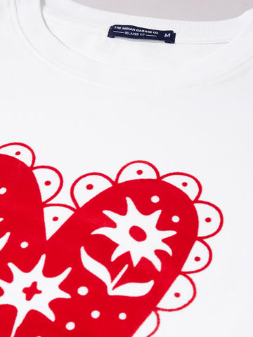 Men's White Relaxed Fit Graphic Printed Casual T-Shirt