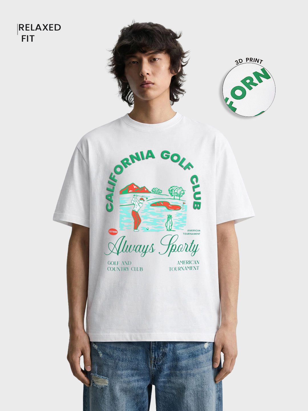 Men's White Relaxed Fit Embroidered Casual T-Shirt