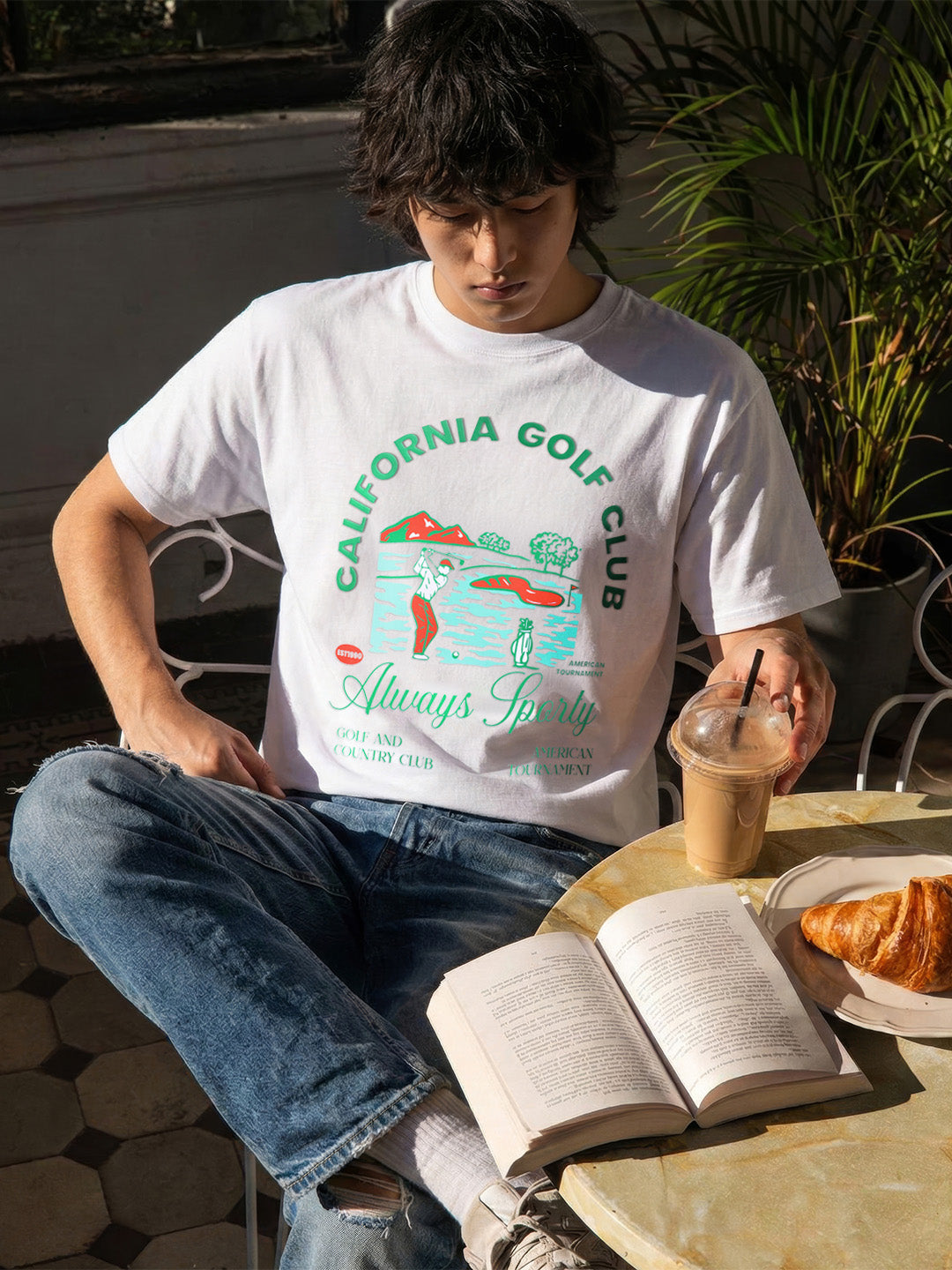 Men's White Relaxed Fit Embroidered Casual T-Shirt