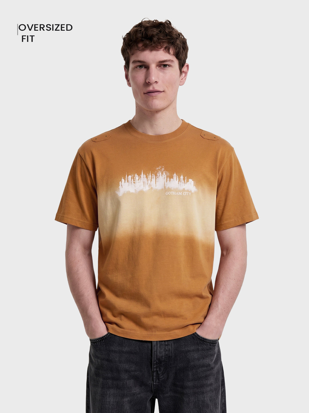 Men's Brown Oversized Fit Graphic Printed Casual T-Shirt