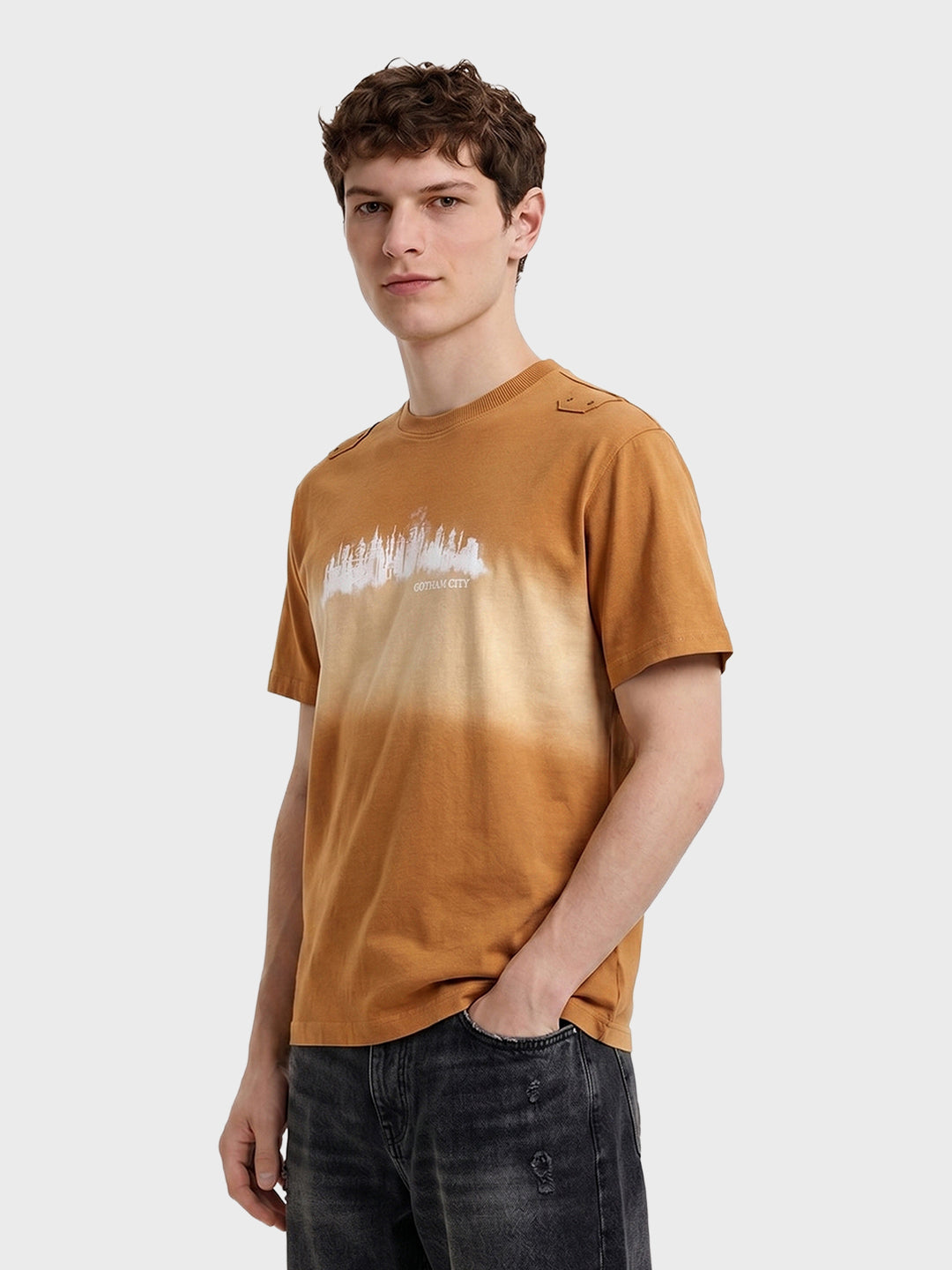 Men's Brown Oversized Fit Graphic Printed Casual T-Shirt