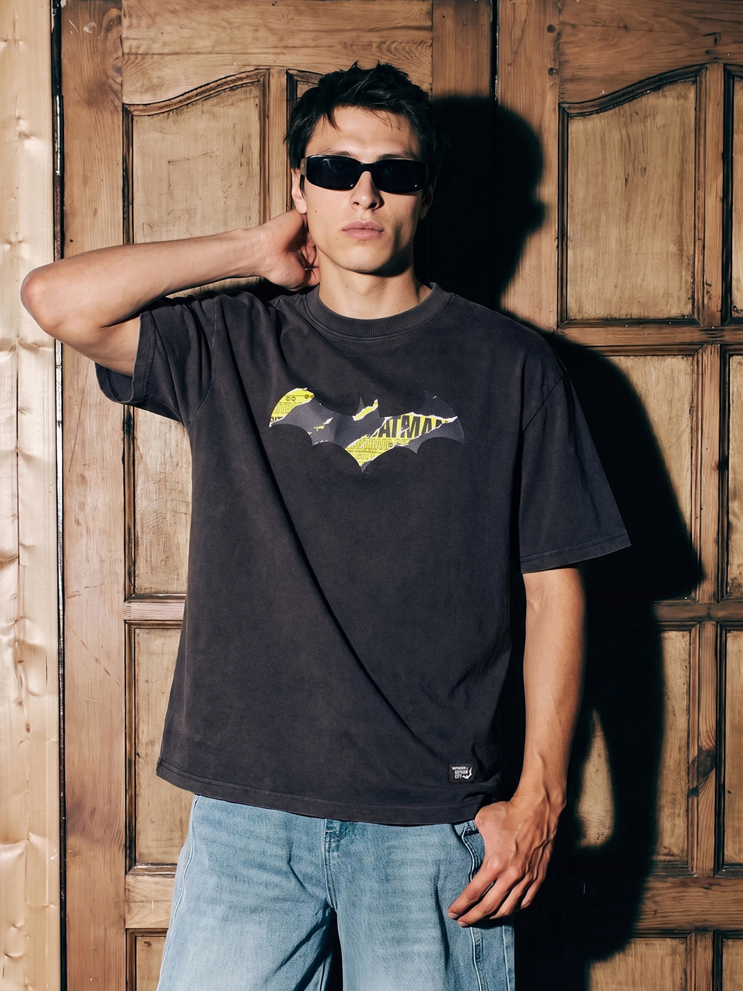 Men's Black Oversized Fit Graphic Printed Casual T-Shirt