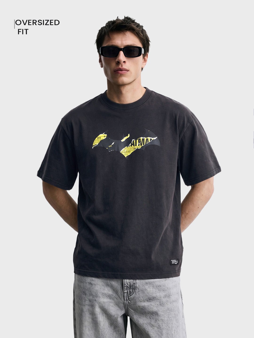 Men's Black Oversized Fit Graphic Printed Casual T-Shirt