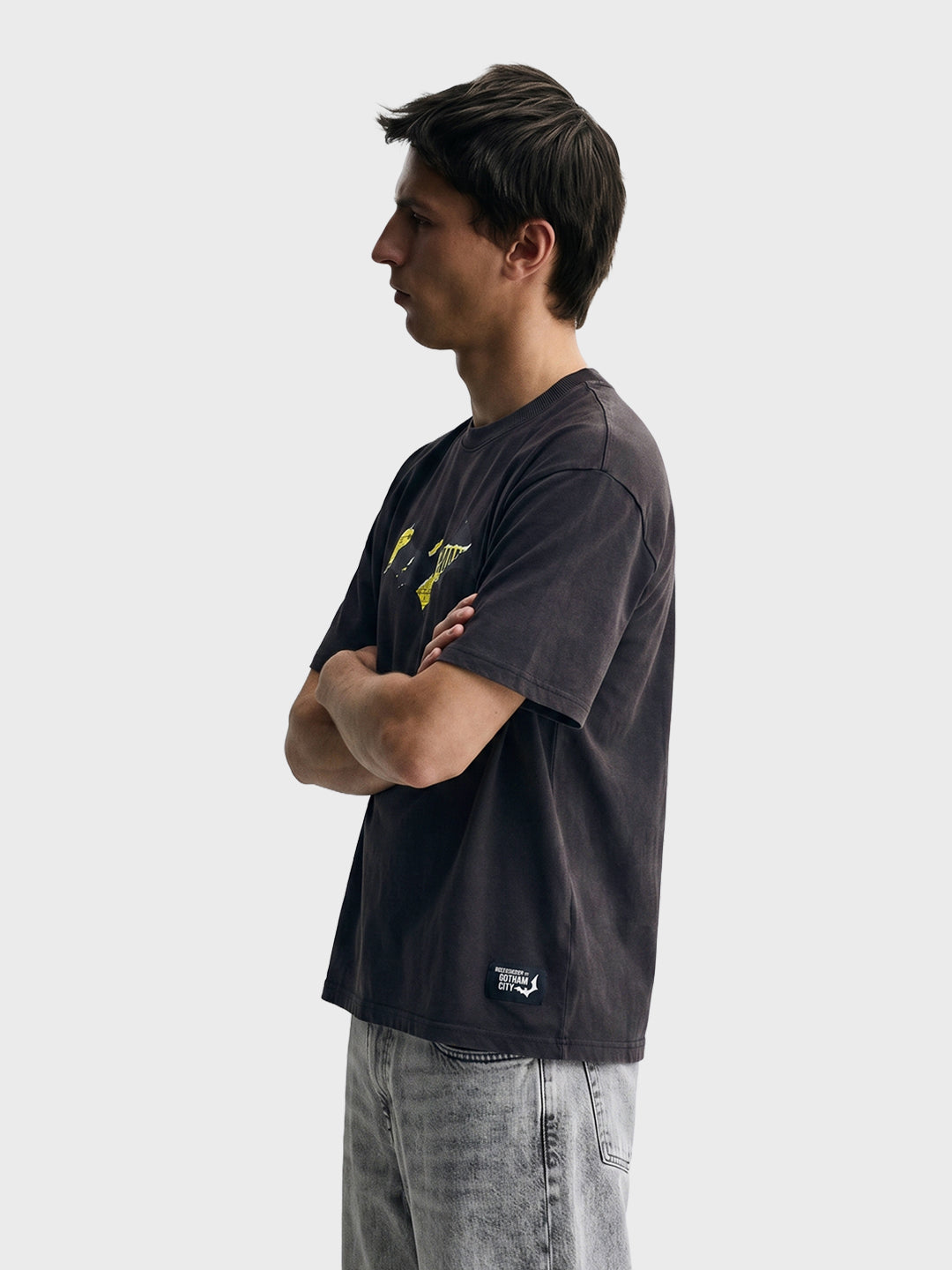 Men's Black Oversized Fit Graphic Printed Casual T-Shirt
