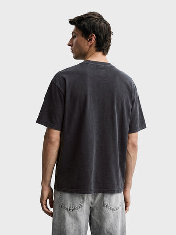 Men's Black Oversized Fit Graphic Printed Casual T-Shirt