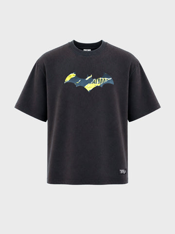 Men's Black Oversized Fit Graphic Printed Casual T-Shirt