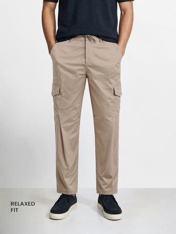 Men's Beige Relaxed Fit Solid Utility Joggers