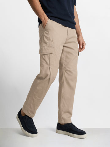 Men's Beige Relaxed Fit Solid Utility Joggers