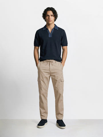Men's Beige Relaxed Fit Solid Utility Joggers