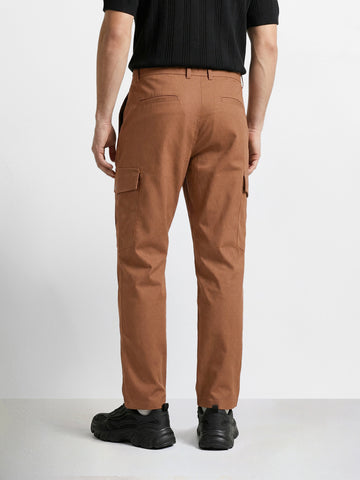 Men's Brown Relaxed Fit Solid Utility Joggers