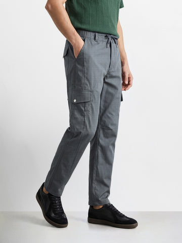 Men's Grey Relaxed Fit Solid Utility Joggers