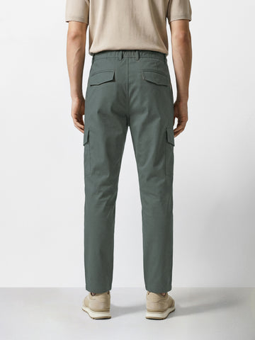 Men's Olive Relaxed Fit Solid Utility Joggers