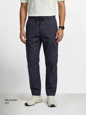 Men's Blue Relaxed Fit Solid Utility Joggers