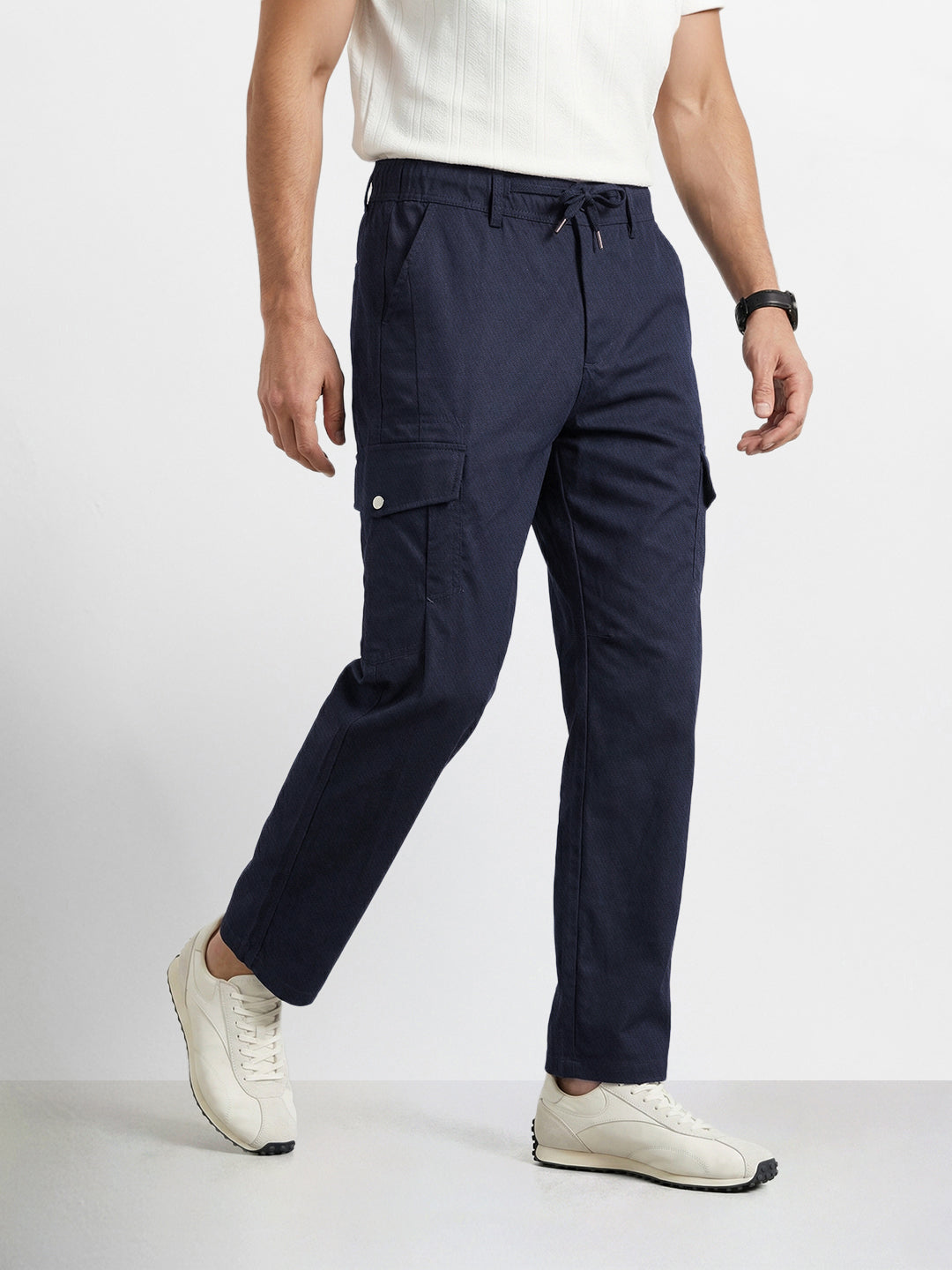Men's Blue Relaxed Fit Solid Utility Joggers