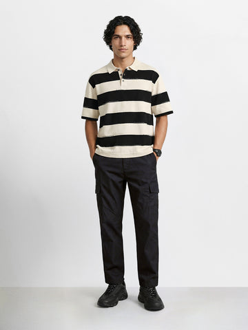 Men's Black Relaxed Fit Solid Utility Joggers