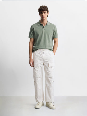 Men's White Relaxed Fit Solid Utility Joggers