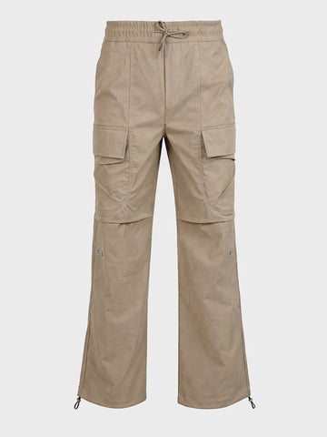 Men's Khaki Relaxed Fit Solid Utility Joggers