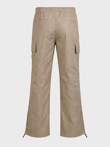 Men's Khaki Relaxed Fit Solid Utility Joggers