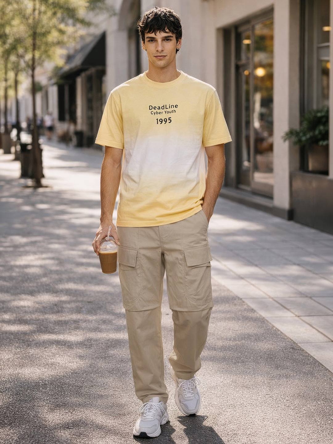 Men's Khaki Relaxed Fit Solid Utility Joggers