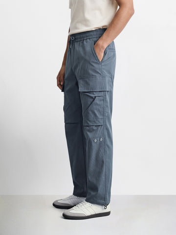 Men's Grey Relaxed Fit Solid Utility Joggers
