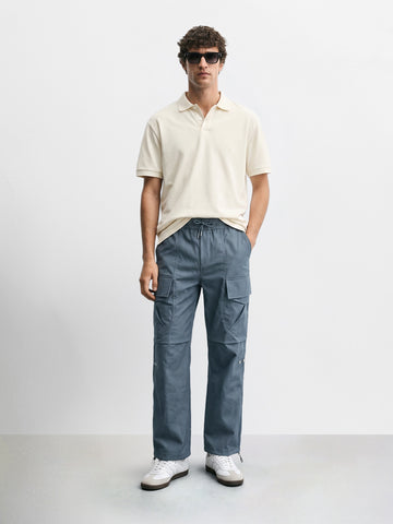 Men's Grey Relaxed Fit Solid Utility Joggers