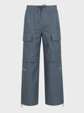 Men's Grey Relaxed Fit Solid Utility Joggers