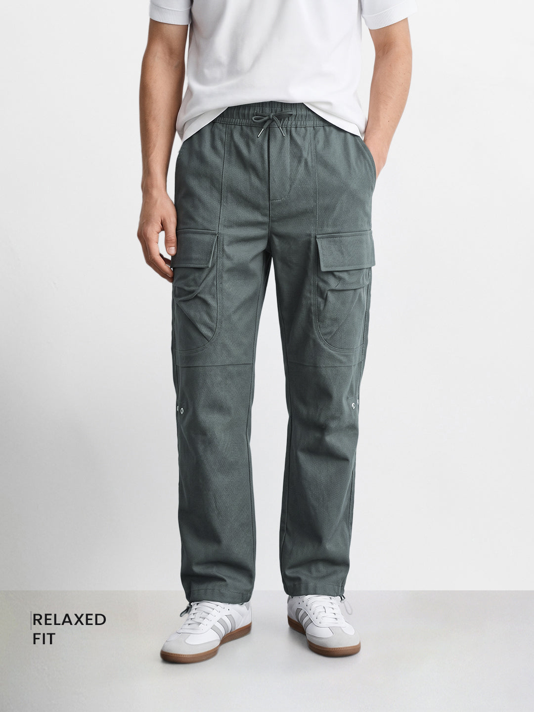 Men's Olive Relaxed Fit Solid Utility Joggers
