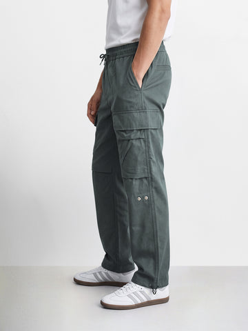 Men's Olive Relaxed Fit Solid Utility Joggers