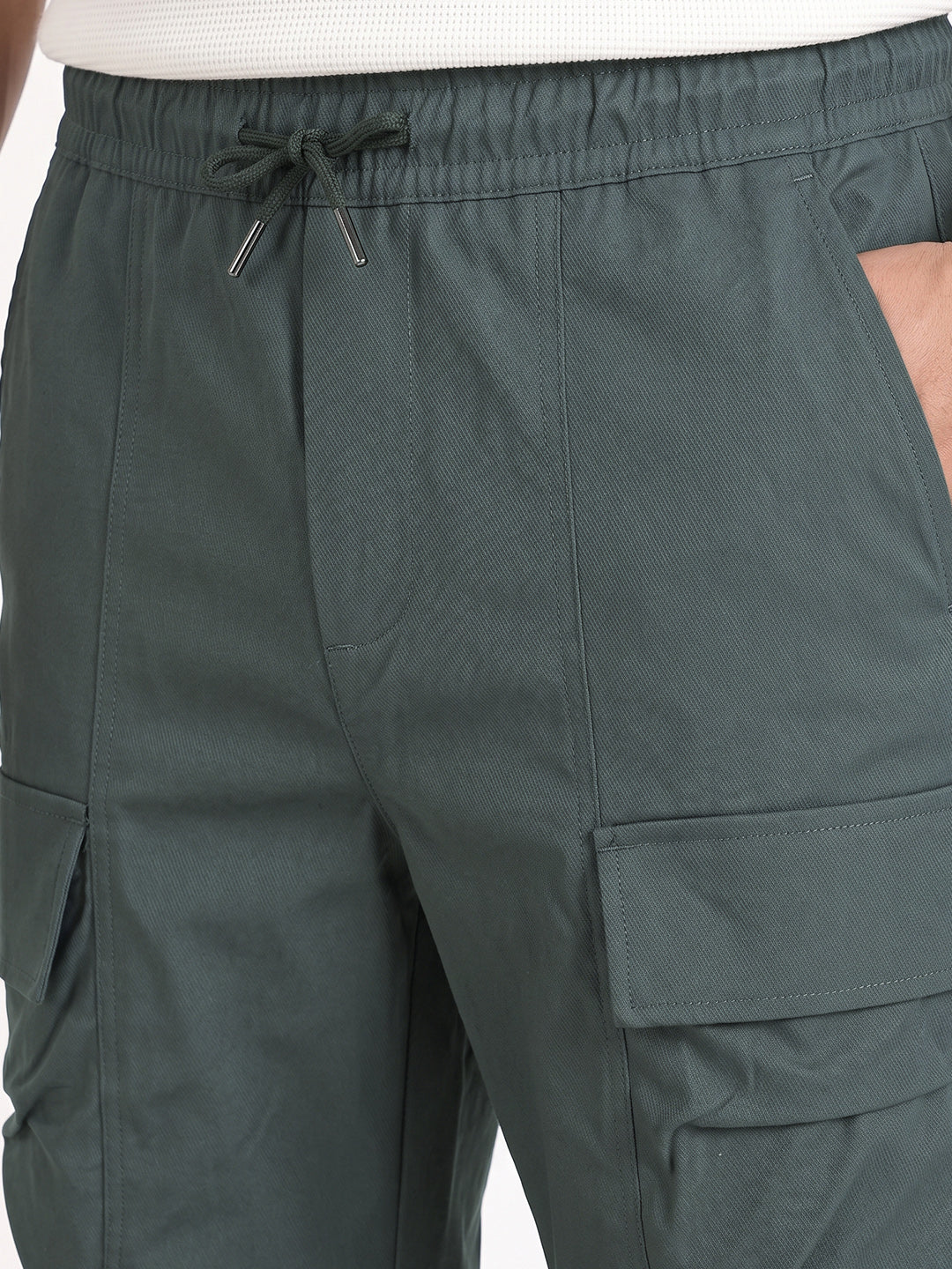 Men's Olive Relaxed Fit Solid Utility Joggers
