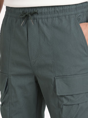 Men's Olive Relaxed Fit Solid Utility Joggers