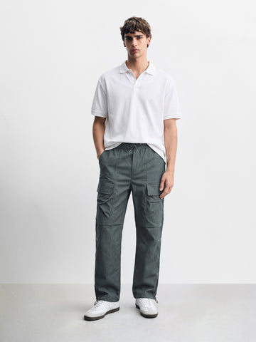 Men's Olive Relaxed Fit Solid Utility Joggers