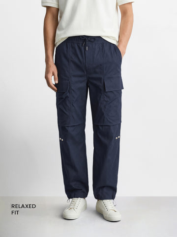 Men's Blue Relaxed Fit Solid Utility Joggers