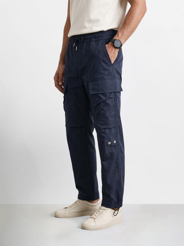 Men's Blue Relaxed Fit Solid Utility Joggers