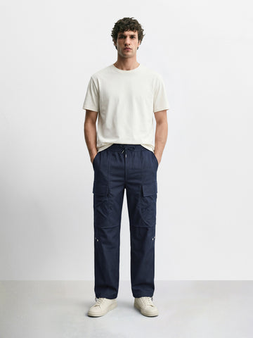 Men's Blue Relaxed Fit Solid Utility Joggers