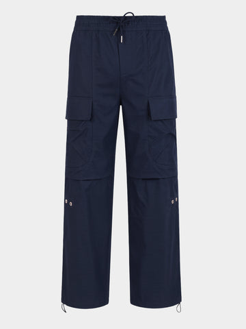 Men's Blue Relaxed Fit Solid Utility Joggers