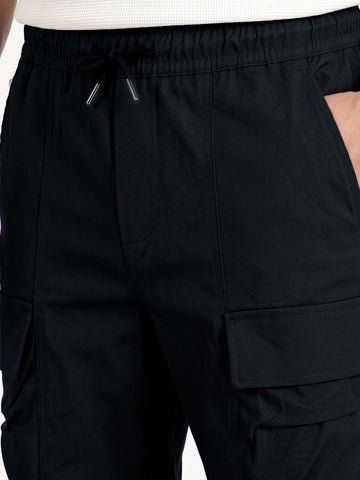 Men's Black Relaxed Fit Solid Utility Joggers