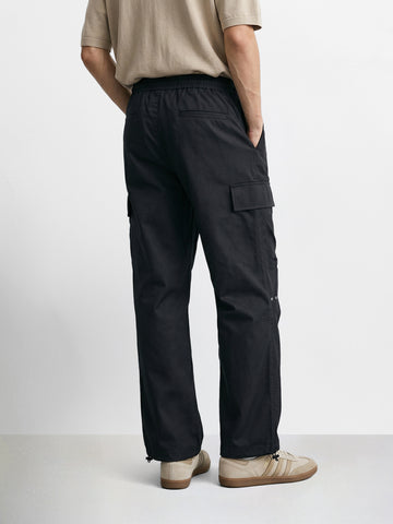 Men's Black Relaxed Fit Solid Utility Joggers
