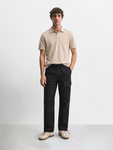 Men's Black Relaxed Fit Solid Utility Joggers