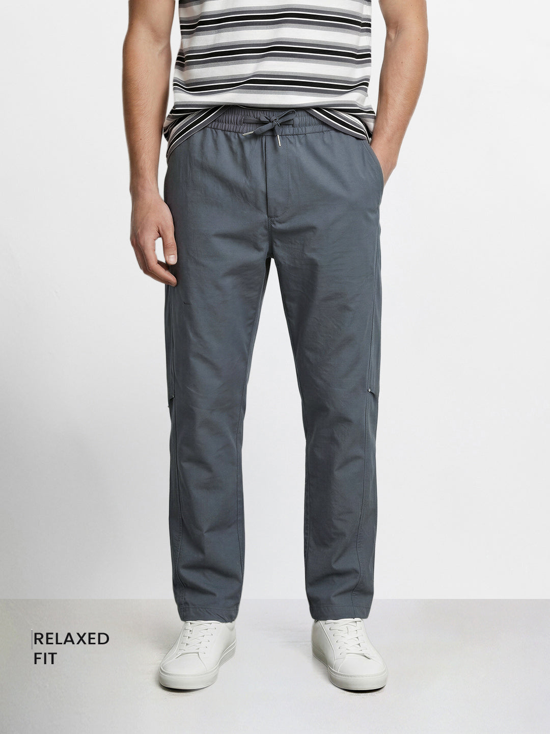 Men's Grey Relaxed Fit Solid Utility Joggers