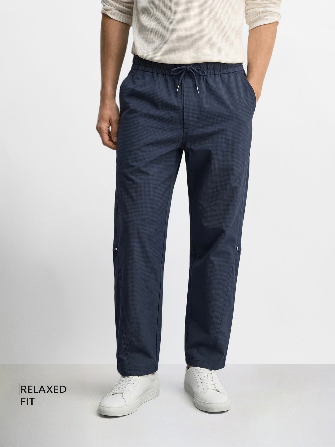 Men's Navy Blue Relaxed Fit Solid Utility Joggers