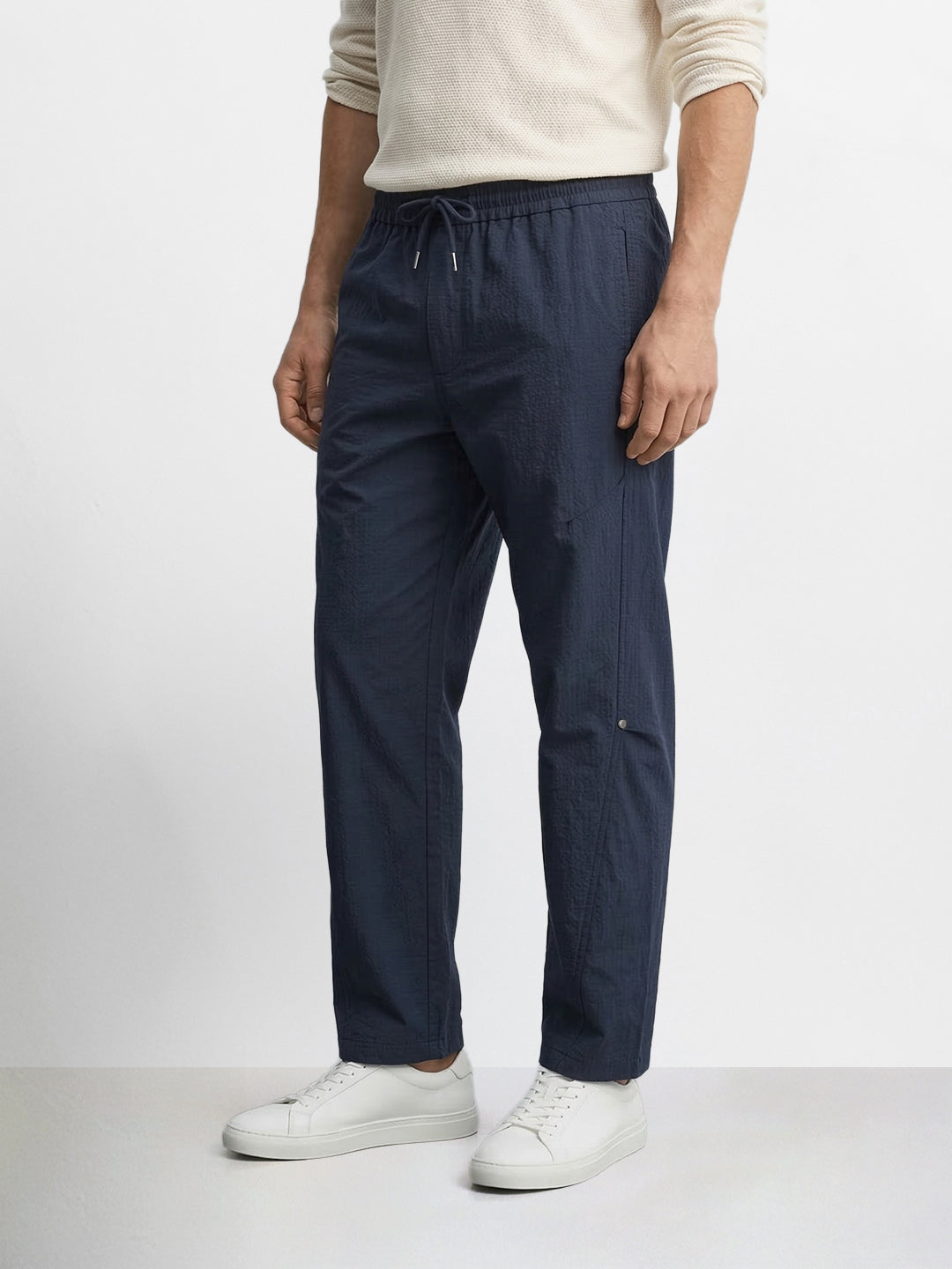 Men's Navy Blue Relaxed Fit Solid Utility Joggers