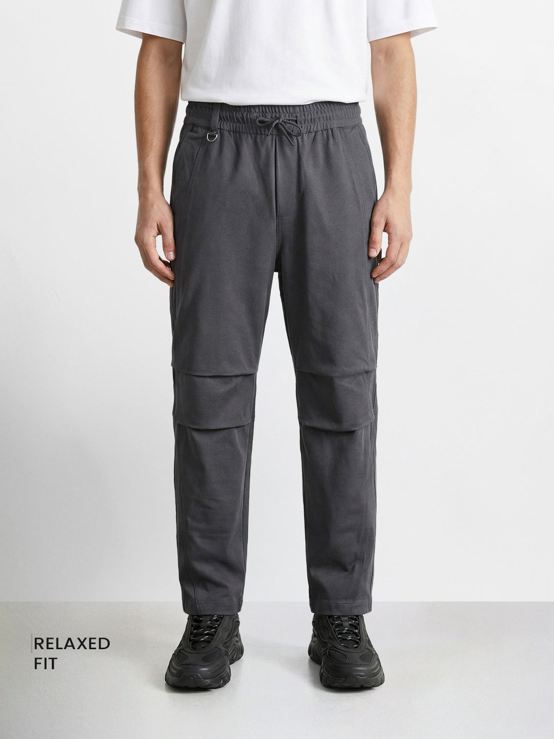 Men's Grey Relaxed Fit Solid Utility Joggers