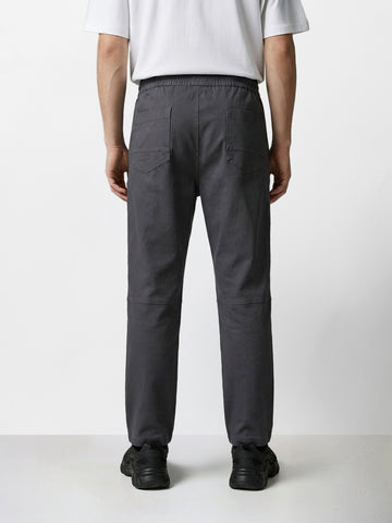 Men's Grey Relaxed Fit Solid Utility Joggers
