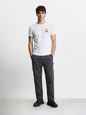 Men's Grey Relaxed Fit Solid Utility Joggers